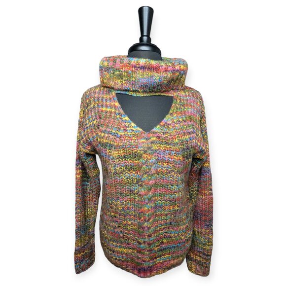Hem & Thread Multicolored Cable Knit Cowl Sweater w/ Keyhole Cutout Size Small - Picture 1 of 13